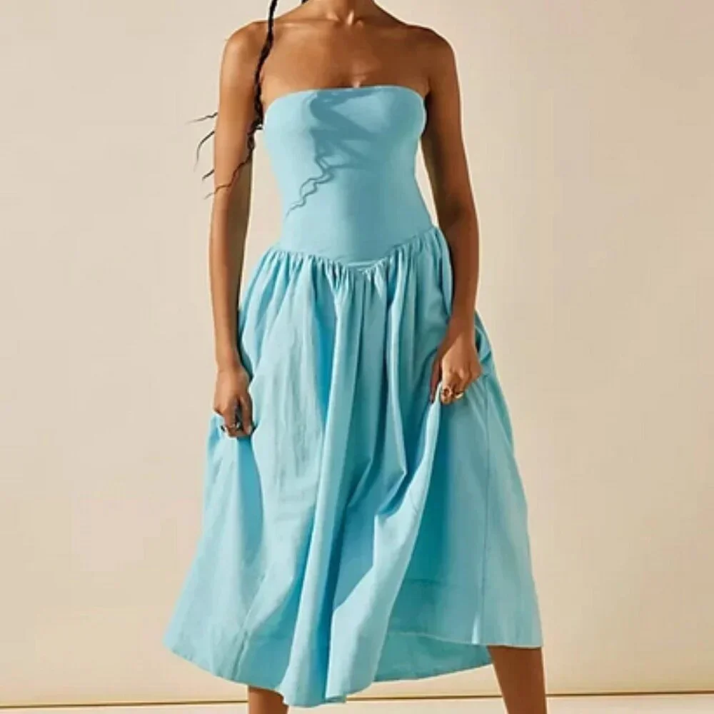 Free People Onda Drop-Waist Tube Midi Dress Slim Pull On S - Picture 2 of 7